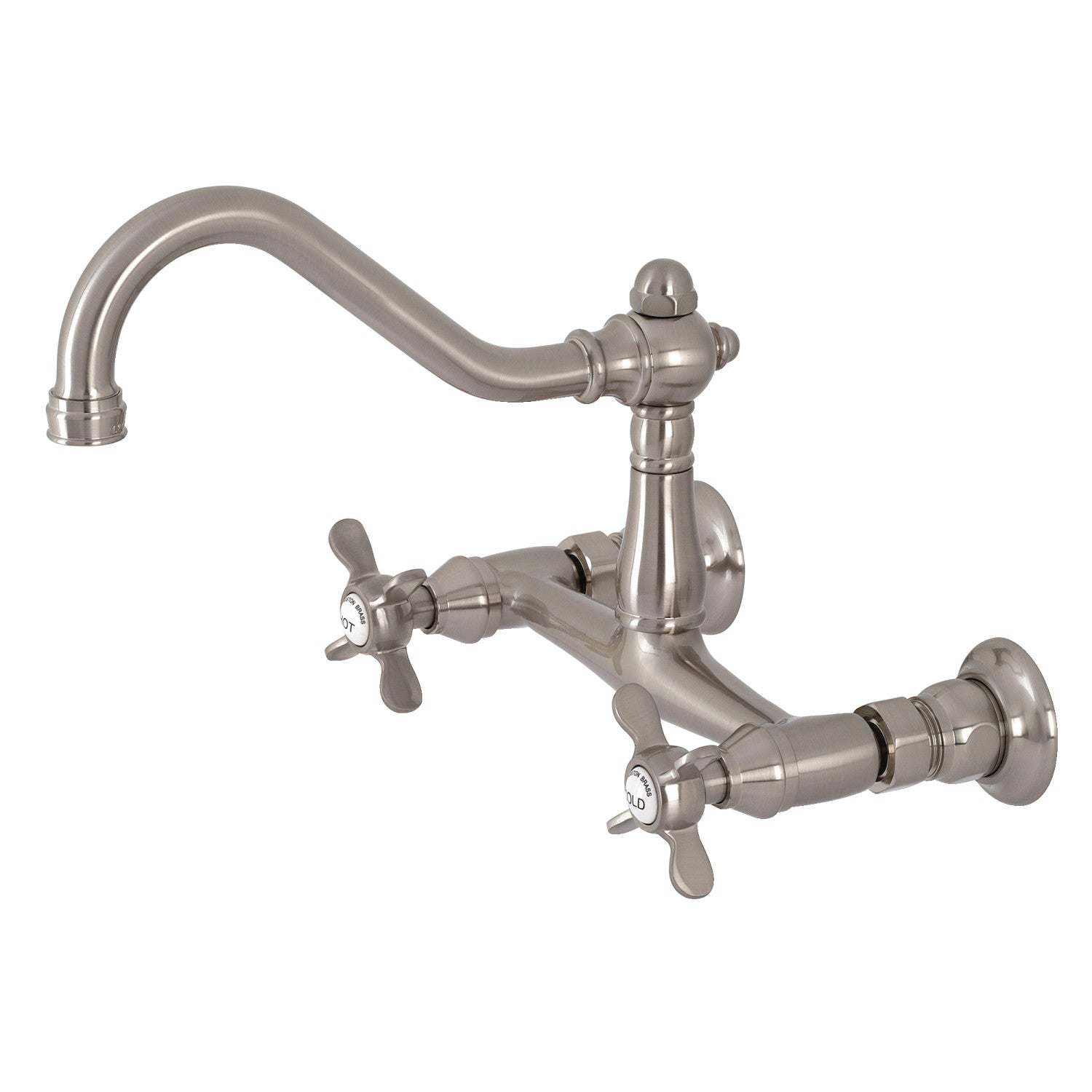Kingston Heirloom KS3248BEX - Essex Double-Handle 2-Hole Wall Mount Bathroom Faucet, Brushed Nickel — image 1